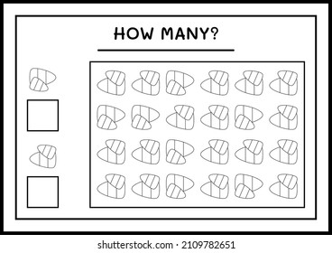 How many Candy, game for children. Vector illustration, printable worksheet