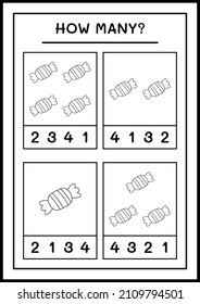 How many Candy, game for children. Vector illustration, printable worksheet
