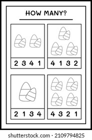 How many Candy, game for children. Vector illustration, printable worksheet