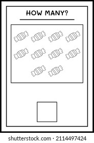 How many Candy, game for children. Vector illustration, printable worksheet