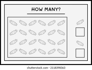 How many Candy, game for children. Vector illustration, printable worksheet
