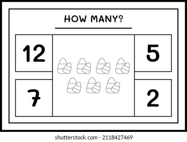How many Candy, game for children. Vector illustration, printable worksheet