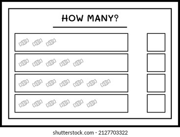 How many Candy, game for children. Vector illustration, printable worksheet