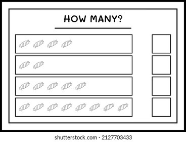 How many Candy, game for children. Vector illustration, printable worksheet