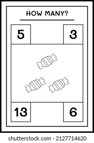 How many Candy, game for children. Vector illustration, printable worksheet