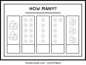 How many Candy, game for children. Vector illustration, printable worksheet