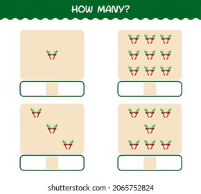 How many cartoon antlers headband. Counting game. Educational game for pre shool years kids and toddlers