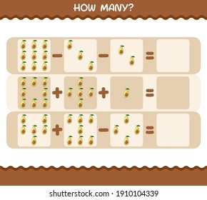 How many cartoon avocado. Counting game. Educational game for pre shool years kids and toddlers