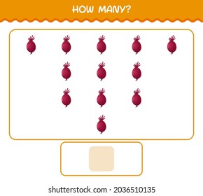 ¿Cuántas remolachas de dibujos animados? Juego de conteo. Juego educativo para niños y niños en edad preescolar