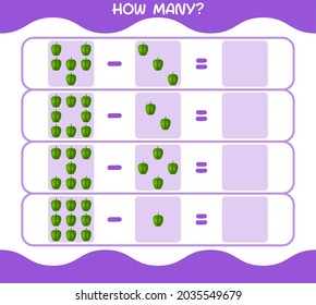How many cartoon bell pepper. Counting game. Educational game for pre school years kids and toddlers
