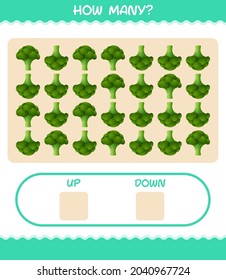 Wie viele Cartoon Broccoli. Zählspiel. Erziehungsspiel für Kinder und Kleinkinder im Vorschulalter