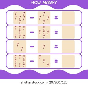 How many cartoon candy cane. Counting game. Educational game for pre shool years kids and toddlers