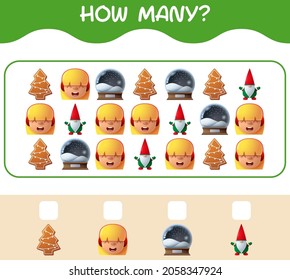 How many cartoon christmas. Counting game. Educational game for pre shool years kids and toddlers