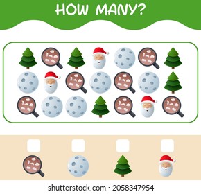 How many cartoon christmas. Counting game. Educational game for pre shool years kids and toddlers