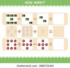 How many cartoon christmas. Counting game. Educational game for pre shool years kids and toddlers