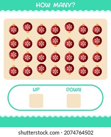 How many cartoon christmas ornament. Counting game. Educational game for pre shool years kids and toddlers