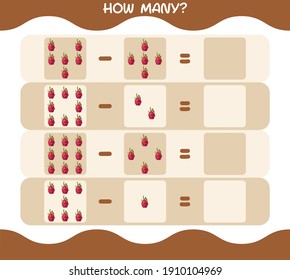 How many cartoon dragon fruit. Counting game. Educational game for pre shool years kids and toddlers