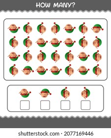How many cartoon elf. Counting game. Educational game for pre shool years kids and toddlers