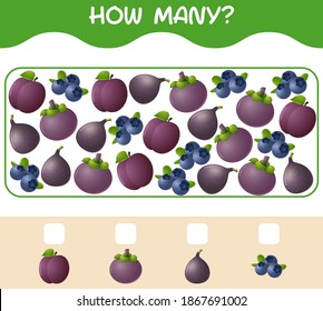 How many cartoon fruits. Counting game. Educational game for pre shool years kids and toddlers