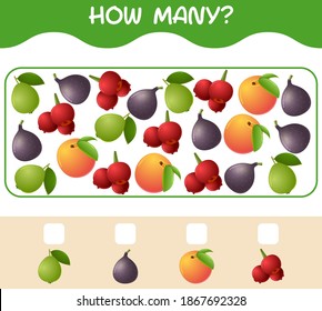 How many cartoon fruits. Counting game. Educational game for pre shool years kids and toddlers
