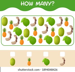 How many cartoon fruits. Counting game. Educational game for pre shool years kids and toddlers