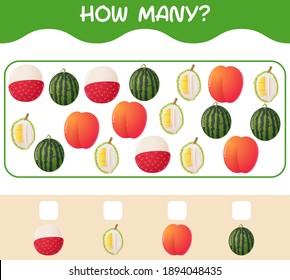 How many cartoon fruits. Counting game. Educational game for pre shool years kids and toddlers