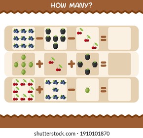 How many cartoon fruits. Counting game. Educational game for pre shool years kids and toddlers