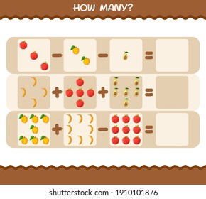 How many cartoon fruits. Counting game. Educational game for pre shool years kids and toddlers