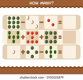 How many cartoon fruits. Counting game. Educational game for pre shool years kids and toddlers