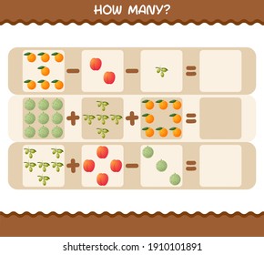 How many cartoon fruits. Counting game. Educational game for pre shool years kids and toddlers