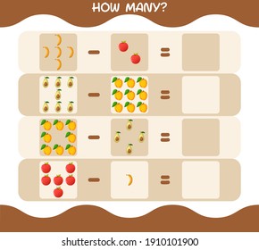 How many cartoon fruits. Counting game. Educational game for pre shool years kids and toddlers