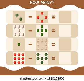 How many cartoon fruits. Counting game. Educational game for pre shool years kids and toddlers