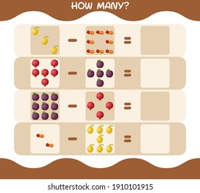 How many cartoon fruits. Counting game. Educational game for pre shool years kids and toddlers