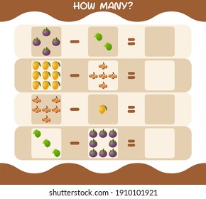 How many cartoon fruits. Counting game. Educational game for pre shool years kids and toddlers