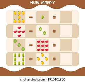 How many cartoon fruits. Counting game. Educational game for pre shool years kids and toddlers