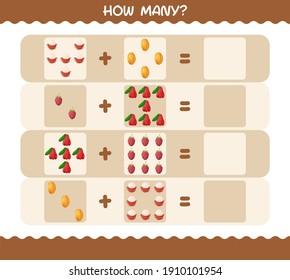 How many cartoon fruits. Counting game. Educational game for pre shool years kids and toddlers