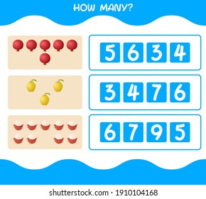 How many cartoon fruits. Counting game. Educational game for pre shool years kids and toddlers