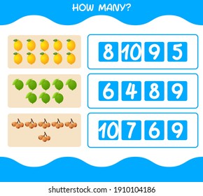 How many cartoon fruits. Counting game. Educational game for pre shool years kids and toddlers