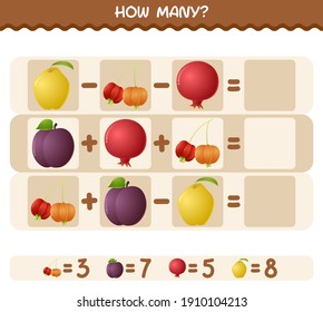 How many cartoon fruits. Counting game. Educational game for pre shool years kids and toddlers