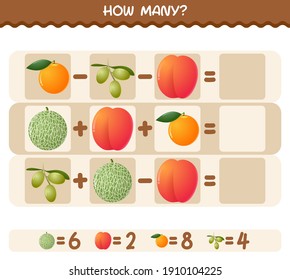 How many cartoon fruits. Counting game. Educational game for pre shool years kids and toddlers