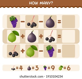 How many cartoon fruits. Counting game. Educational game for pre shool years kids and toddlers