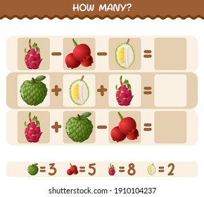 How many cartoon fruits. Counting game. Educational game for pre shool years kids and toddlers