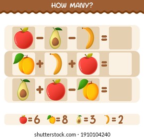 How many cartoon fruits. Counting game. Educational game for pre shool years kids and toddlers