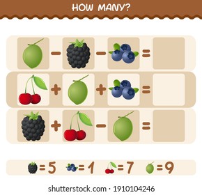 How many cartoon fruits. Counting game. Educational game for pre shool years kids and toddlers