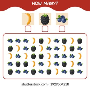 How Many Cartoon Fruits Counting Game Stock Vector (Royalty Free ...