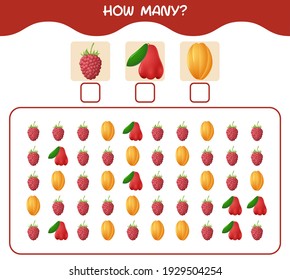 How many cartoon fruits. Counting game. Educational game for pre shool years kids and toddlers