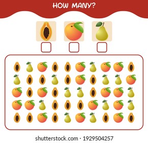 How many cartoon fruits. Counting game. Educational game for pre shool years kids and toddlers