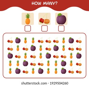 How many cartoon fruits. Counting game. Educational game for pre shool years kids and toddlers
