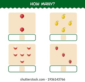How many cartoon fruits. Counting game. Educational game for pre shool years kids and toddlers