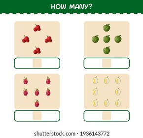 How many cartoon fruits. Counting game. Educational game for pre shool years kids and toddlers